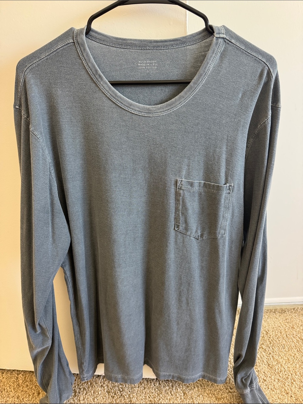 Buck Mason Men's Long-Sleeve Pocket Crewneck Shirt - Gray